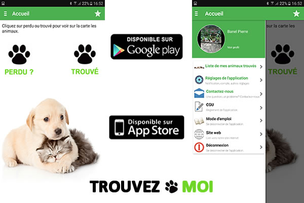 Application Trouvezmoi sur Android et Iphone